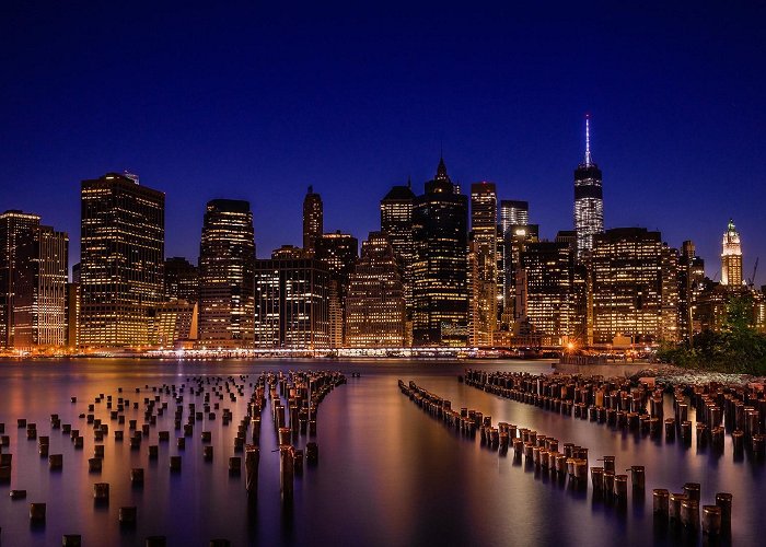 Brooklyn Bridge Park Brooklyn Bridge Park with Manhattan skyline during night, New York ... photo