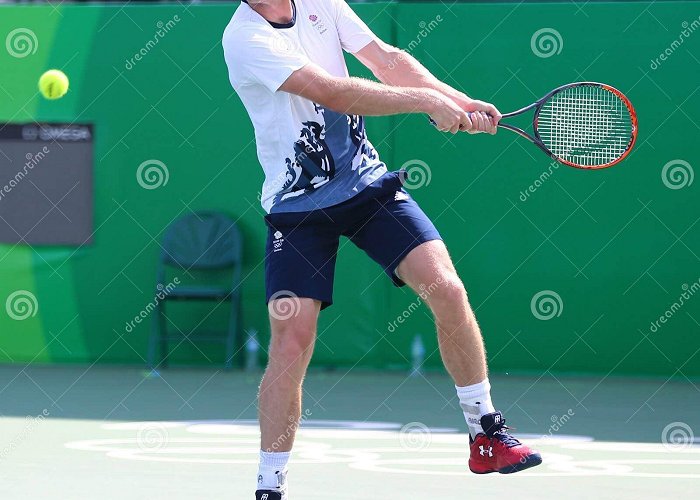 Olympic Tennis Centre Olympic Champion Andy Murray of Great Britain in Practice for Rio ... photo