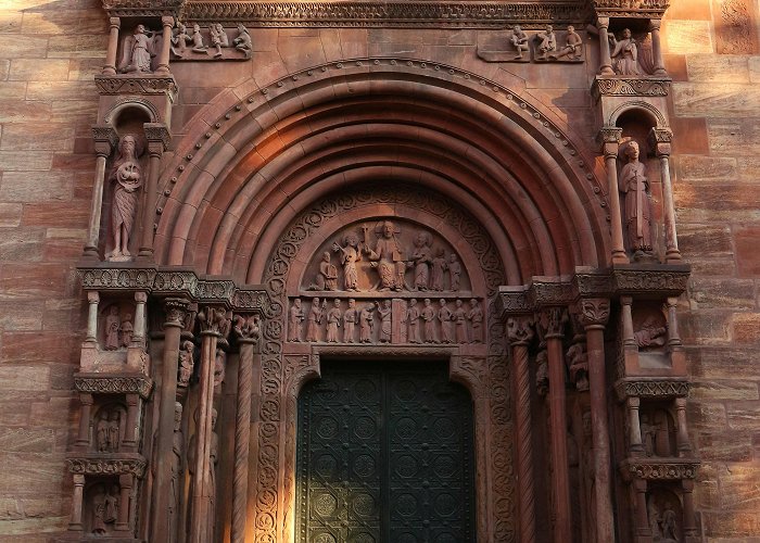 Pfalz Basel Ornate side door of Basel cathedral. The door is metallic and is ... photo